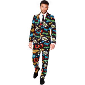 Carnaval Opposuits Stripboek Pak - Zwart - Maat 52 - Carnaval