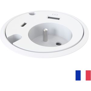 Powerdot penaarde BE/FR (UTE) met USB-A en USB-C wit | stekkerdoos stekkerblok stopcontact  inbouw bureau  usb overspanningsbeveiliging