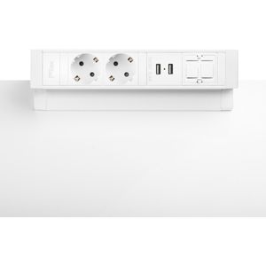Ergopro Desk Up 2.0 - 2x power, 2x USB charger & 2x keystone wit | stekkerdoos stekkerblok stopcontact  inbouw bureau  usb overspanningsbeveiliging