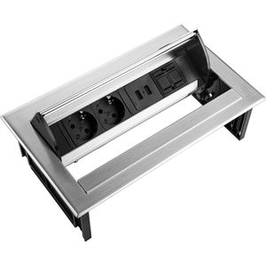 Ergopro - Desk In - Stekkerdoos - RVS - 2x Power - 2x USB Charger
