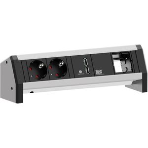 Bachmann DESK 1 - 2x 230V, 2x USB-A charger en custom module | stekkerdoos stekkerblok stopcontact  inbouw bureau  usb overspanningsbeveiliging