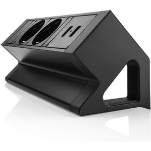 Ergopro Desk Up 2.0 - 2x 230V, 2x USB charger - Zwart | stekkerdoos stekkerblok stopcontact  inbouw bureau  usb overspanningsbeveiliging