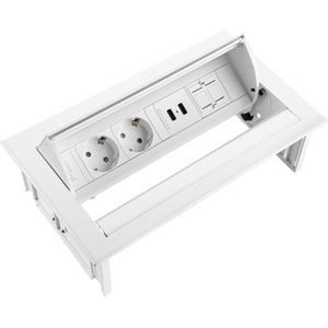 Ergopro Desk In - 2x power, 2x USB charger & 2x keystone wit | stekkerdoos stekkerblok stopcontact  inbouw bureau  usb overspanningsbeveiliging