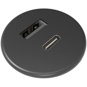 Powerdot Micro met 1x USB-A en 1x USB-C  Ø30 mm zwart | stekkerdoos stekkerblok stopcontact  inbouw bureau  usb overspanningsbeveiliging