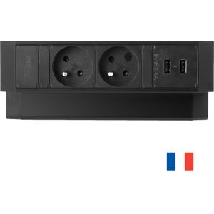 Ergopro Desk Up 2.0 - 2x penaarde power & 2x USB charger zwart | stekkerdoos stekkerblok stopcontact  inbouw bureau  usb overspanningsbeveiliging