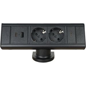 Axessline Desk - 2x power, USB-A + USB-C charger & USB-C datapunt | stekkerdoos stekkerblok stopcontact  inbouw bureau  usb overspanningsbeveiliging