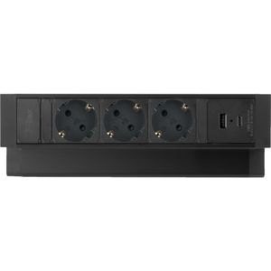 Ergopro Desk Up 2.0 - 3x 230V + USB-A & USB-C charger zwart | stekkerdoos stekkerblok stopcontact  inbouw bureau  usb overspanningsbeveiliging