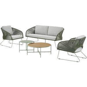Artichok Mischa tuin loungeset groen 5delig - tweezitsbank, twee fauteuils, twee salontafels - met zitkussens