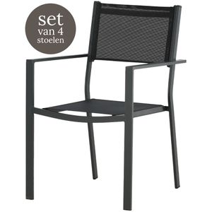 Nest outdoor Narda aluminium tuinstoel zwart - met armleuningen - set van 4