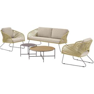 Artichok Mischa tuin loungeset naturel 5delig - tweezitsbank, twee fauteuils, twee salontafels - met zitkussens