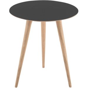 Gazzda Arp side table houten bijzettafel whitewash - met linoleum tafelblad nero - Ø 45 cm