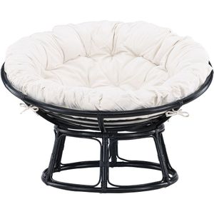 Nest outdoor Camiel rotan loungestoel zwart - met wit zitkussen