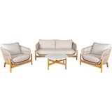 Artichok Teresa houten tuin loungeset beige 4delig - 2 fauteuils, tweezitsbank en een salontafel - met zitkussens