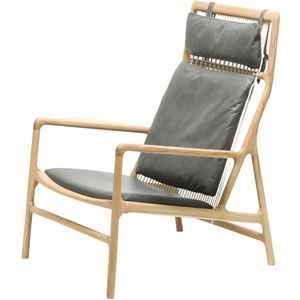 Gazzda Dedo lounge chair whitewash eiken - dakar leather grey zitting