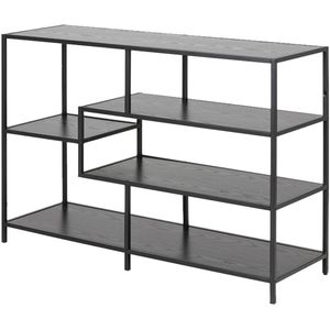 Lisomme - Vic - Wandkast - Zwart - Metalen Frame - Houten Planken - Asymmetrische Vakken