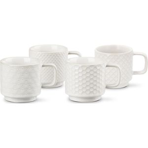 Villa Collection Elstra espresso kopjes met patroon gebroken wit - set van 4