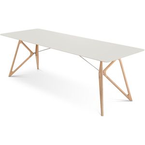 Gazzda Tink table houten eettafel whitewash - met linoleum tafelblad mushroom - 240 x 90 cm