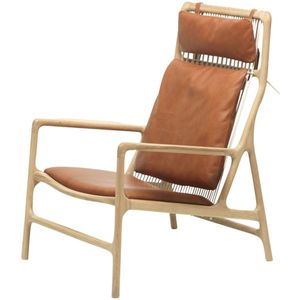 Gazzda Dedo lounge chair whitewash eiken - dakar leather whisky zitting