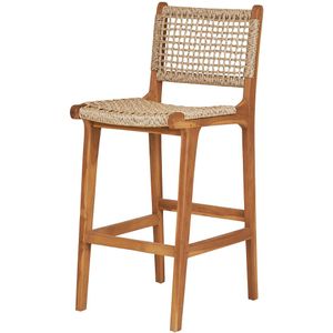 Artichok Elodie houten tuin barkruk met rotan zitting naturel - 60 cm