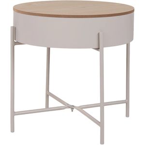 Artichok - Sef Bijzettafel - Beige - Metaal - Rond - Houten Tafelblad - Opbergruimte