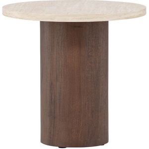 Nest living Jente ronde houten bijzettafel donkerbruin met travertine tafelblad- Ø 50 cm