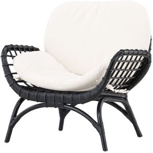 Nest outdoor Brenda rotan tuin loungestoel zwart - met witte zitkussens