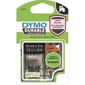 Dymo duurzame D1 tape 12 mm x 3, zwart op oranje