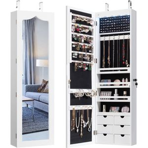 vidaXL Sieradenkast met spiegel en LED wandgemonteerd wit, sieraden organiser, sieraad opberger, sieradenkast met spiegel, sieraden opberger