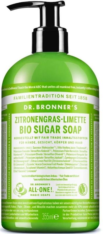 Dr. Bronner’s Lemongrass & Lime Vloeibare Zeep voor Lichaam en Haar 355 ml