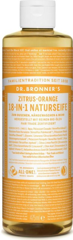 Dr. Bronner's - 18-in-1 Naturzeep - Citrus-sinaasappel - 475 ml