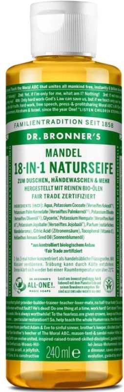 Dr-Bronners Verzorging Vloeibare-zeepAmandel 18-in-1 natuurlijke zeep 240 ml (€ 43,58 / 1 l)