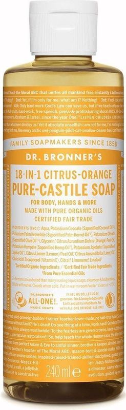 Dr. Bronner's - Citrus-Orange - Vloeibare Zeep - 240 ml - 18-in-1 Natuurlijke Zeep