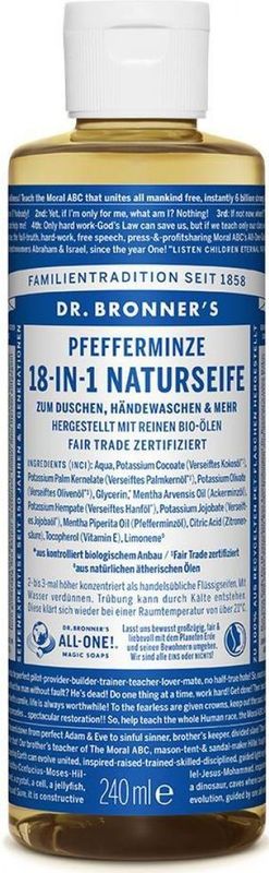 Dr-Bronners Verzorging Vloeibare-zeepPepermunt 18-in-1 natuurlijke zeep 240 ml (€ 38,08 / 1 l)