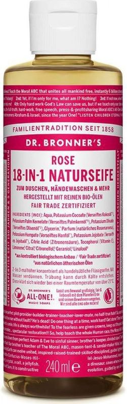 Dr. Bronner's - Vloeibare Zeep - Roos - 240 ml - 18-in-1 Natuurlijke Zeep
