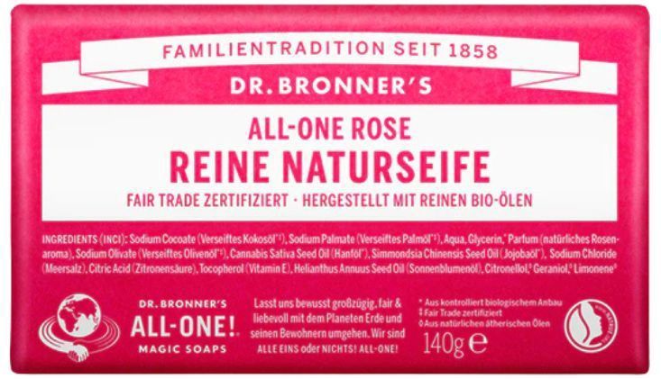 Dr-Bronners Verzorging BlokzeepAll-One Rose Puur Natuurlijke Zeep 140 g (€ 38,07 / 1 kg)