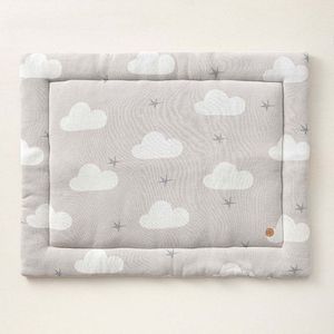 Boxkleed / speelkleed uit gebreid katoen | 100 x 80 cm | Licht grijs wolken & sterren