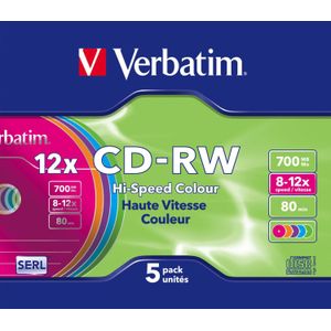 Verbatim CD-RW discs in Slim Case - 12-speed - 700 MB / 80 minuten / 5 stuks