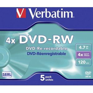 Verbatim 43285 DVD-RW disc 4.7 GB 5 stuk(s) Jewelcase Herschrijfbaar