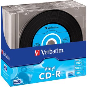 Verbatim CD-R AZO Data Vinyl - 700 MB, 52 brandsnelheden met lange levensduur, vintage vinyl, 10 stuks dunne hoesjes