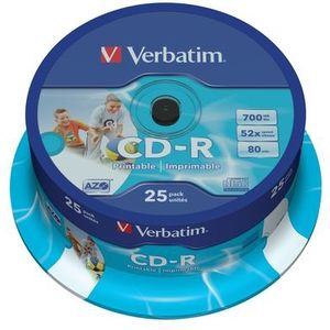 Verbatim CD-R AZO Wide Inkjet Printable 700 MB 52x 25 stuk(s)
