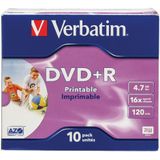 Verbatim DVD recordable DVD R, printbaar, doos van 10 stuks, individueel verpakt (Jewel Case)