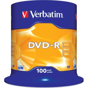 Verbatim DVD-Rohling 100 Verbatim Rohlinge DVD-R 4,7GB 16x Spindel