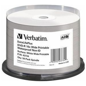 Verbatim DVD-R 4.7 GB - 16x brandsnelheid, DataLifePlus, Waterproof bedrukbaar, 50 Pack Spindle