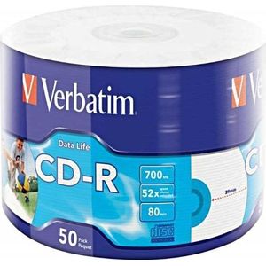 Verbatim 50 stuks CD-R 52x700MB Inkjet printerhoezen 50 stuks zilver mat