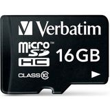 Verbatim, MicroSDHC Card 16GB CLASS 10 + Adapter