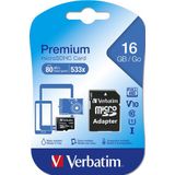 Verbatim, MicroSDHC Card 16GB CLASS 10 + Adapter