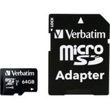 Verbatim MICRO SDXC 64GB CL 10 ADAP microSDXC-kaart 64 GB Class 10 Incl. SD-adapter