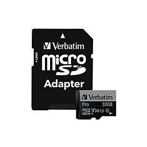 Verbatim PRO microSDHC-kaart 32 GB Class 10, UHS-I, UHS-Class 3 Incl. SD-adapter