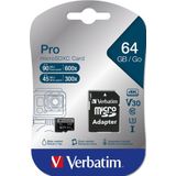 Verbatim MicroSDXC Pro 64GB Class 10 - UHS-I - Inclusief Adapter
