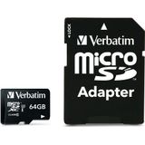 Verbatim Pro U3 microSDXC-geheugenkaart met adapter - 64 GB - zwart - microSD-kaart voor 4K video-opname in Ultra HD - voor camera's - met UHS-specificatie klasse 3